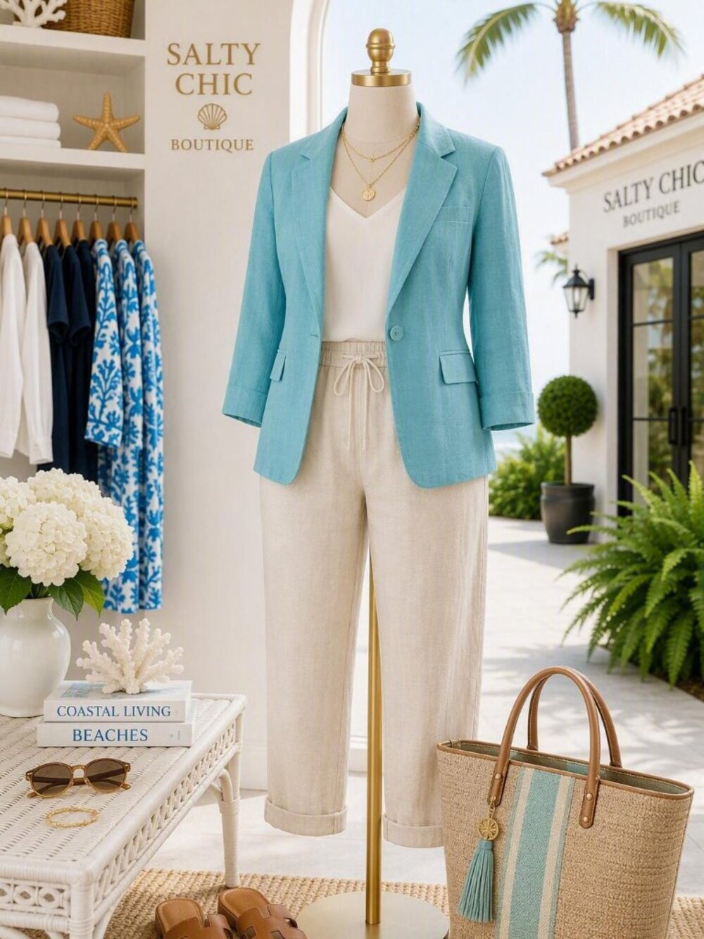 Talbots Bright Turquoise Linen-Blend Blazer